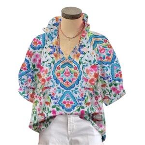 Floral Puff Sleeve Blouse Sz M NWOT